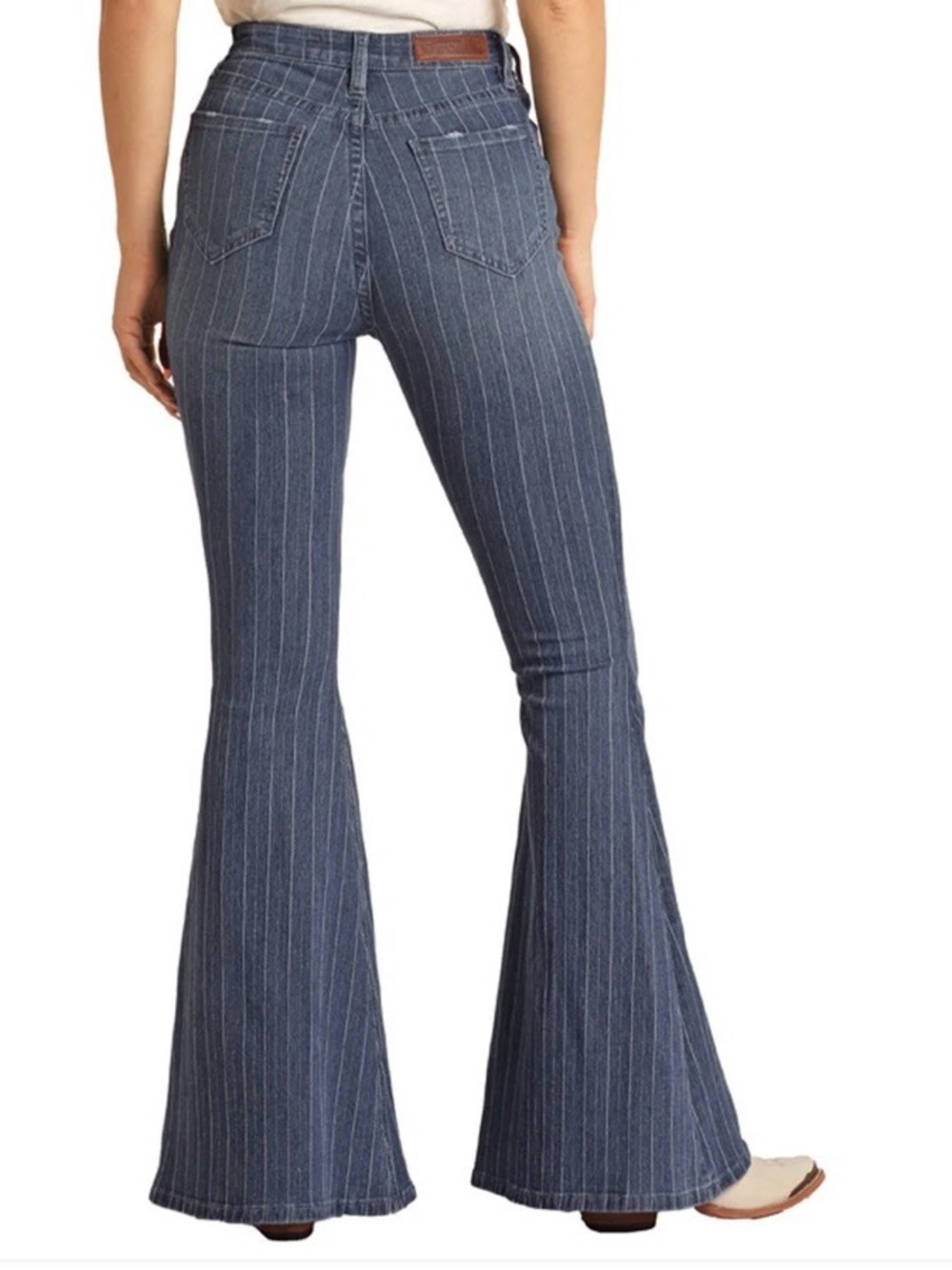High-Rise Pinstripe Flare Jeans - Blue - Picture 3 of 8